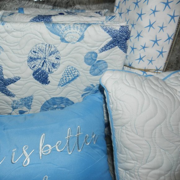 Sun & Sea 9 Pc Quilt Bedding Set Ocean Seashells Coastal King Blue/White NEW/NEW - Picture 8 of 14